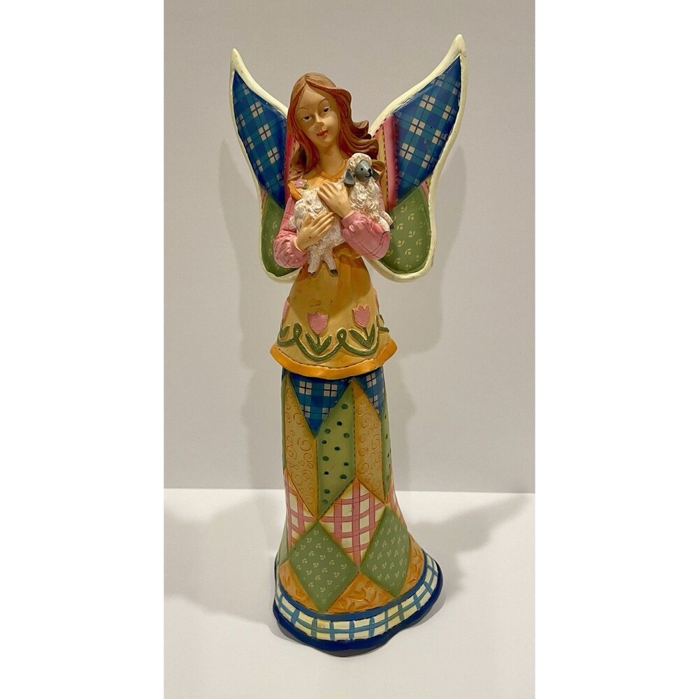 Patchwork Resin Angel Holding A Lamb Vintage 2003